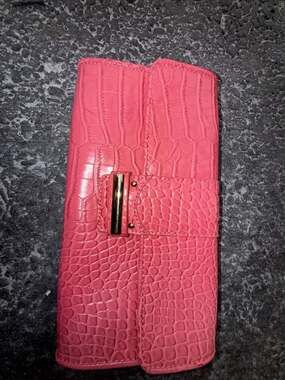 Ann Taylor LOFT Pink Crocodile Embossed Faux Leather Clutch Purse